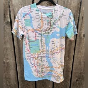 Women's NYCSL T-Shirt Multicolor Subway Line M Poly Street Art All Over City NYC